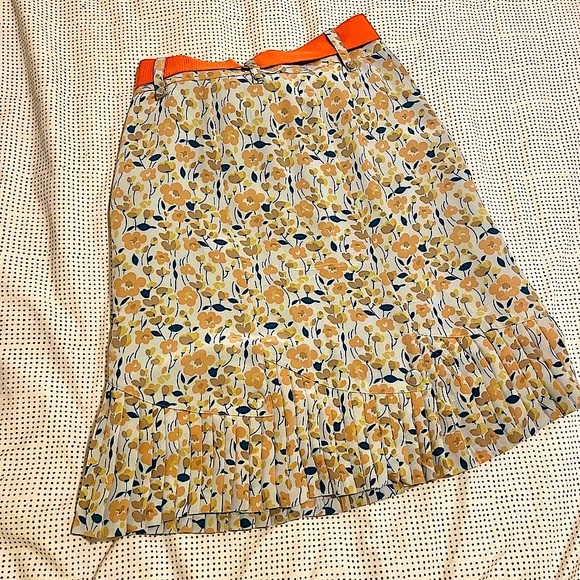 MARC JACOBS Silk Floral Print Pleated Skirt, Blue Yellow Orange, US 2 - Picture 8 of 16